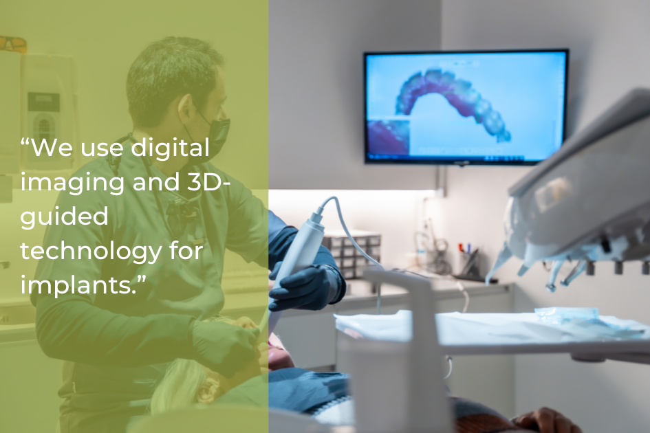 A dentist uses a handheld digital scanner on a patient while a 3D dental image is displayed on a monitor in a modern clinic.